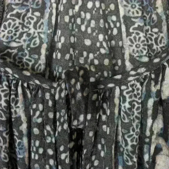 Lucky Brand Navy Blues Peasant Style Semi-Sheer Print Blouse Med - Picture 3 of 9